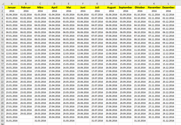 Kalender - (Excel, Office, Formel)