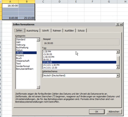 - (Excel, Formel, Überstunden)
