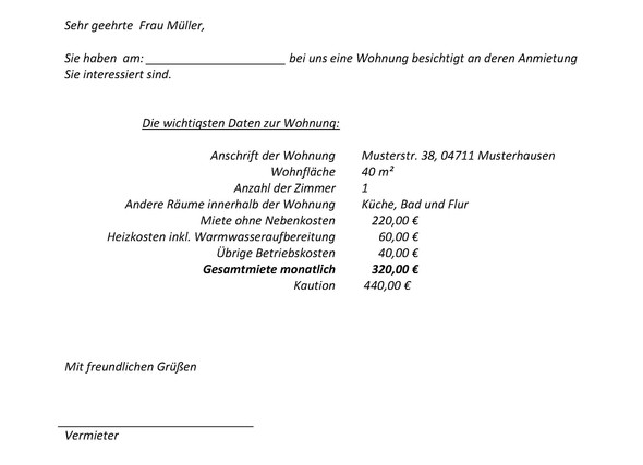 Angebot - (Mietrecht, Miete, Arbeitsamt)