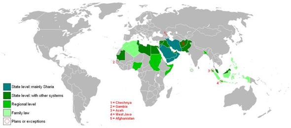 Länder die , die Scha'ria benutzen - (Religion, Islam)