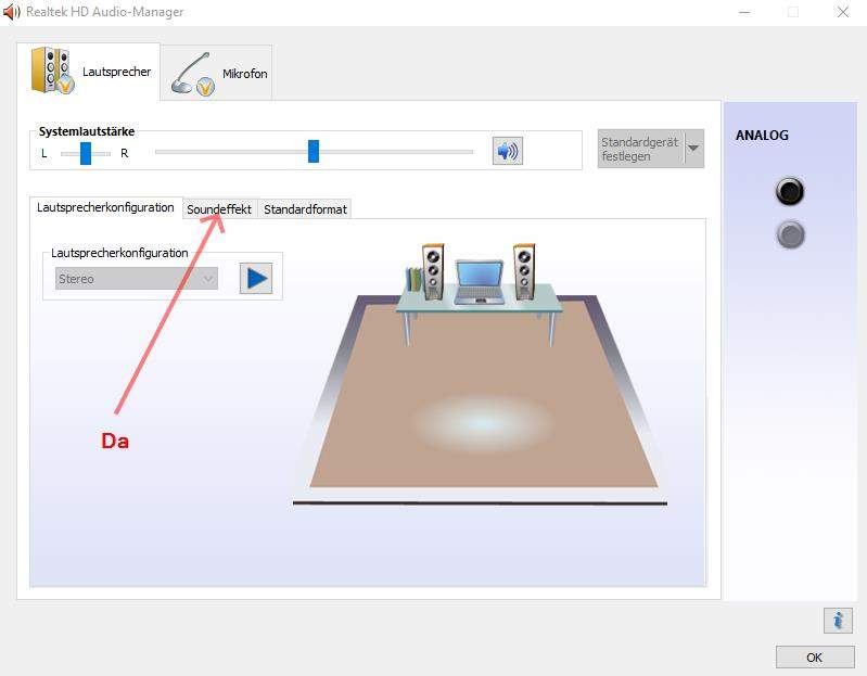wo genau kann man bei dem Realtek HD Audio Manager die Soundeffekte