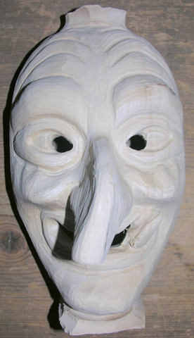 Hexenmaske Holzrohling, Maske selber aus Holz schnitzen, Schnitzrohling - (Maske, Schnitzen)