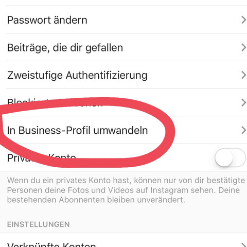 1. Geh auf "In Business-Profil umwandeln" - (App, Video, Bilder)