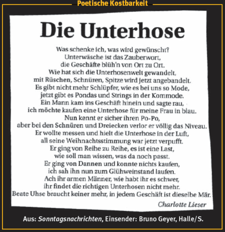 Poetische Kostbarkeit aus Eulenspiegel 04/2013 S. 62 - (Deutsch, Meinung, Kunst)