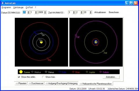 Planetenstellung in Astrocalc - (Computer, Programm, Astronomie)