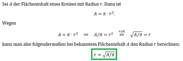 Radius Kreis Berechnen