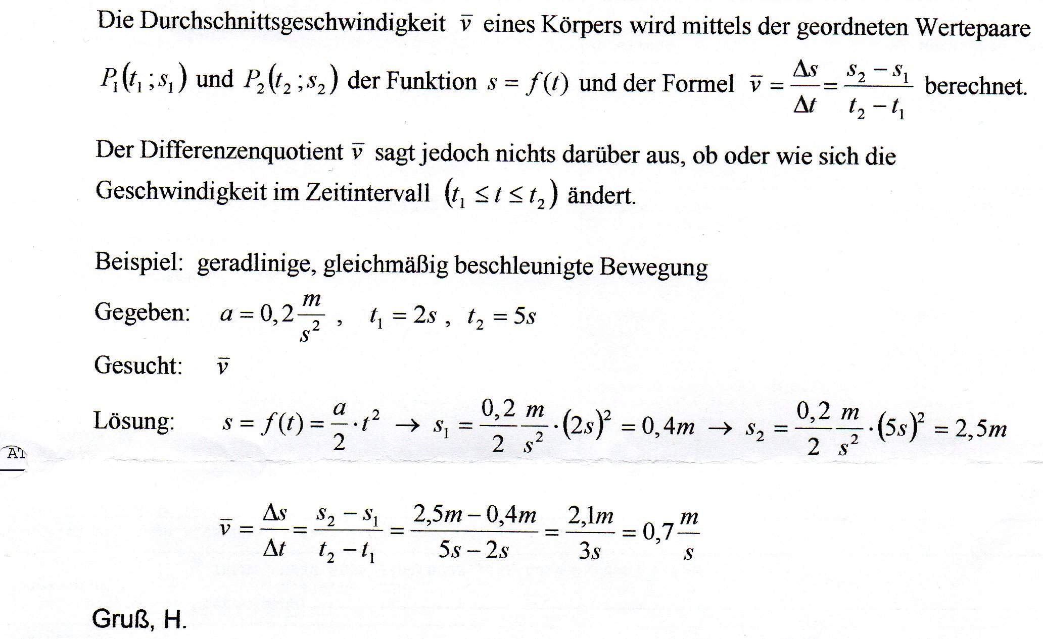 Welche Rolle spielt das Delta in der Gleichung der Momentangeschwindigkeit V= Delta t / Delta s