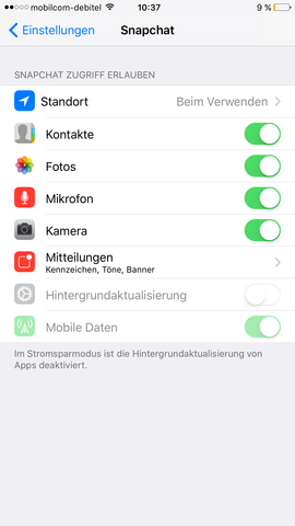 Einstellungen > Snapchat - (Handy, Apple, iPhone)