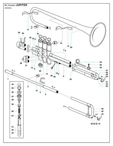 Explosionszeichnung einer JUPITER Trompete JP-606MRL - (Referat, Trompete)