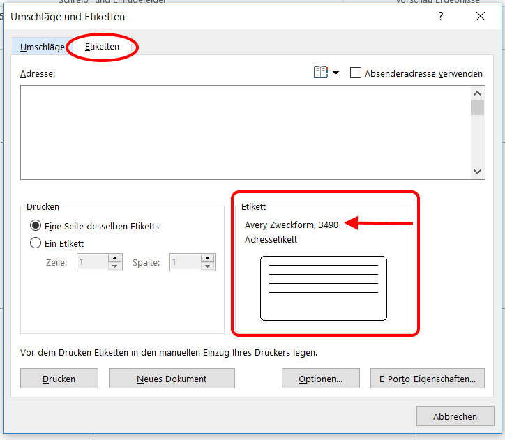 Zu vorhandenem WordDokument mit Adressetiketten die