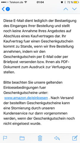 Amazon Gutschein Online Bestellt Stornieren Kein Geld Auf Konto