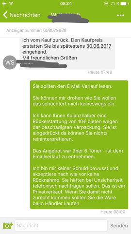 Chat 4 - (Kleinanzeigen, Rückgabe, Privatverkauf)