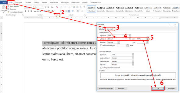 Die Laufweite von Schriften verringern - (Text, Microsoft Word)