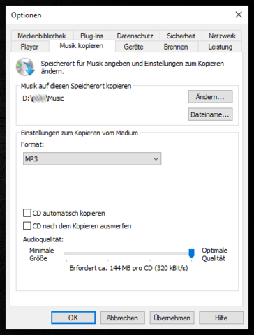 Windows Media Player Optionen - (Computer, Musik, USB-Stick)