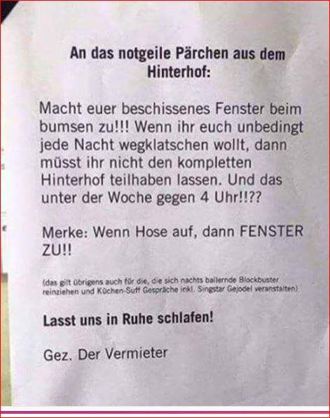 Formulierung für Brief an laute Nachbarn? (Deutsch, Polizei, Streit)