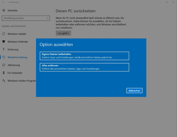 Win10, PC zurücksetzen - (Computer, Windows, Windows 10)