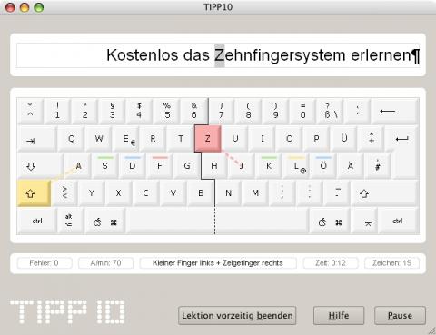 Tipp10 Trainingsfenster unter Mac OS X - (Lernen, 10-Finger-System)