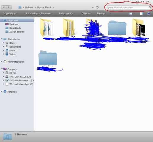 Das rot markierte ist das Suchfeld - (PC, Windows Vista, Ordner)