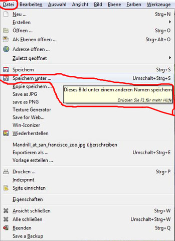Speichern unter - (Windows, GIMP, Vorschau)