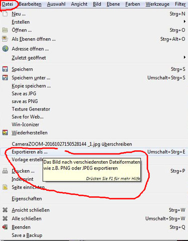Exportieren als - (Windows, GIMP, Vorschau)