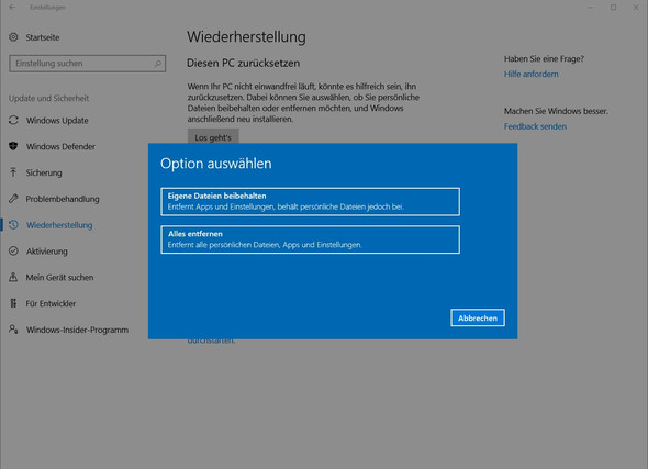 Win10, Wiederherstellungsoptionen - (Computer, PC, Technik)