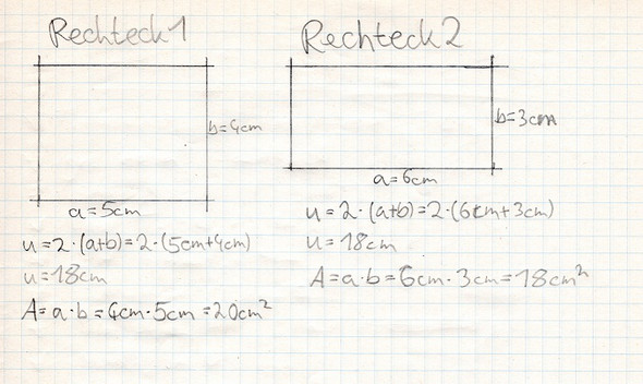 zwei rechtecke mit gleichem unfang, jedoch unterschiedlichem flächeninhalt? (Mathematik, rechteck)