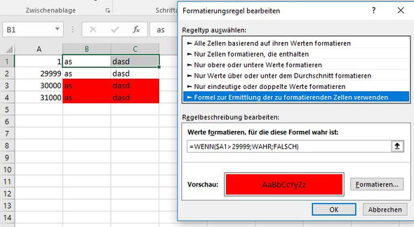 Beispiel - bedingte Formatierung in Excel - (Computer, Microsoft, Microsoft Excel)