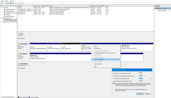 Auf Datenträger (C:) über "Volume verkleinern" eine neue Partition anlegen - (Computer, PC, Technik)