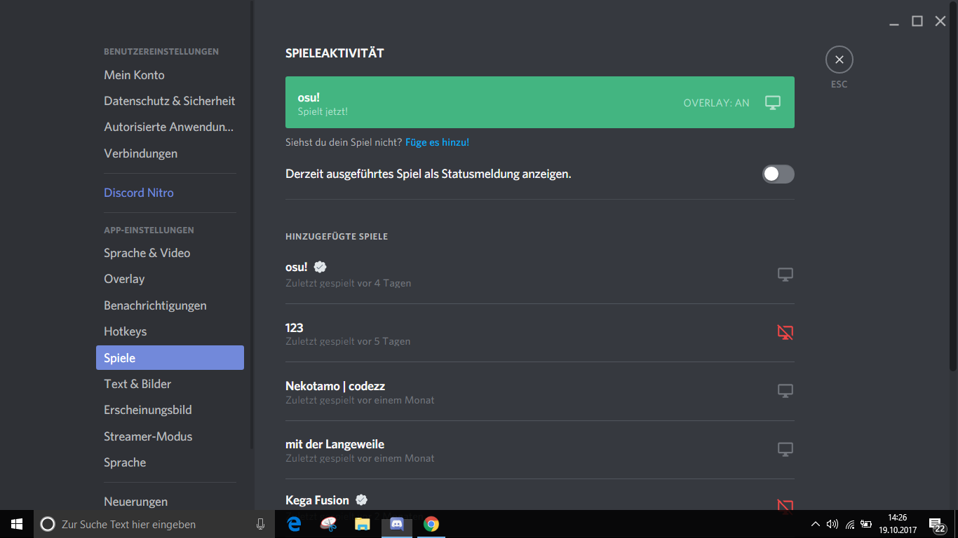 Wie kann man es einstellen das die Spiele in Discord angezeigt werden? (PC)