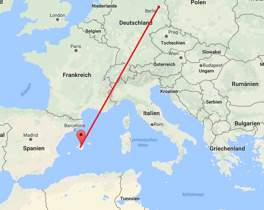 Durch welche Länder fliegt man von Berlin nach Mallorca? (Reisen und Urlaub, Welt, Flugzeug) Durch welche Länder fliegt man von Berlin nach Mallorca? (Reisen und Urlaub, Welt, Flugzeug)