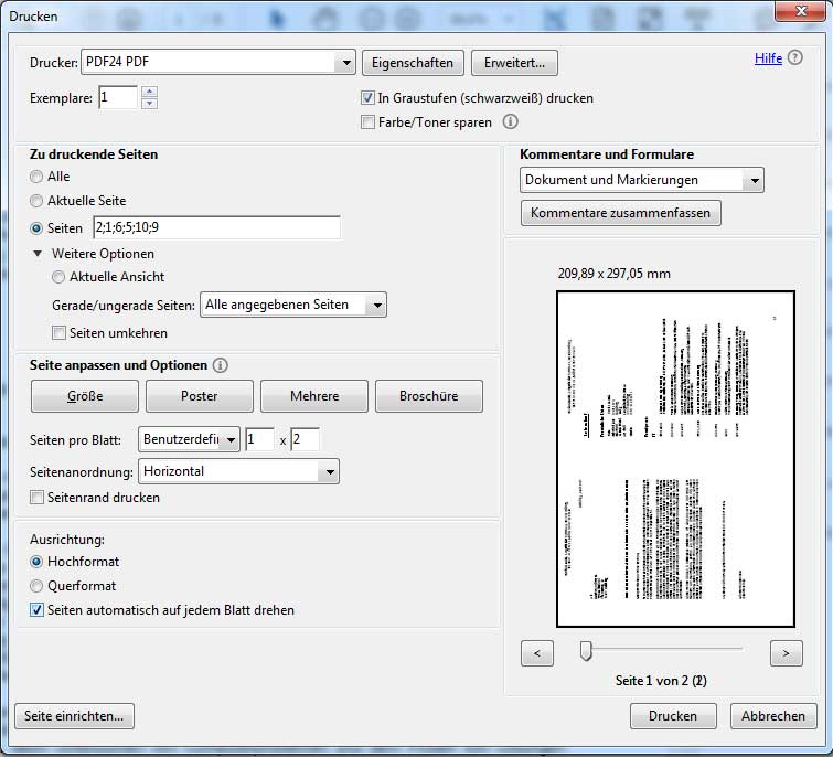 PDF beidseitig bedrucken mit zwei Seiten pro Blattseite? (Computer ...