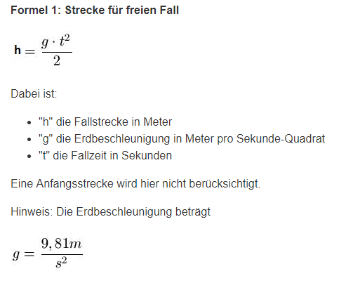 geschwindigkeit berechnen mit der hohe und dem gewicht mathe mathematik rechnen