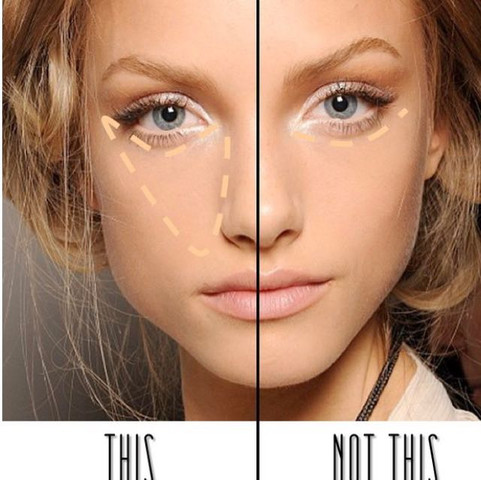 Links: richtig 
Rechts: falsch  - (Gesundheit und Medizin, Make-Up, Augenringe)