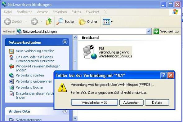 Fehler 769 - (Windows XP, FRITZ!Box, Internetverbindung)