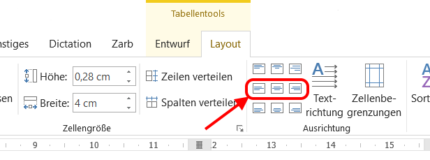 Text in der Mitte der Tabelle in Word 2016? (mittendrin)