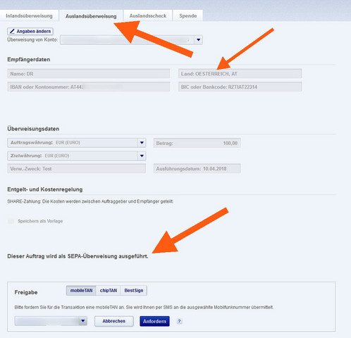 Muss eine Überweisung nach Holland als normale Überweisung oder ...