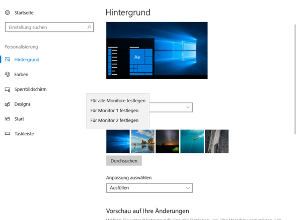 Windows 10 Verschiedene Hintergrundbilder Auf 2 Monitoren