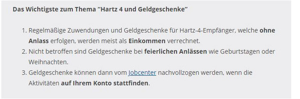  - (Recht, Hartz IV, Geldgeschenk)