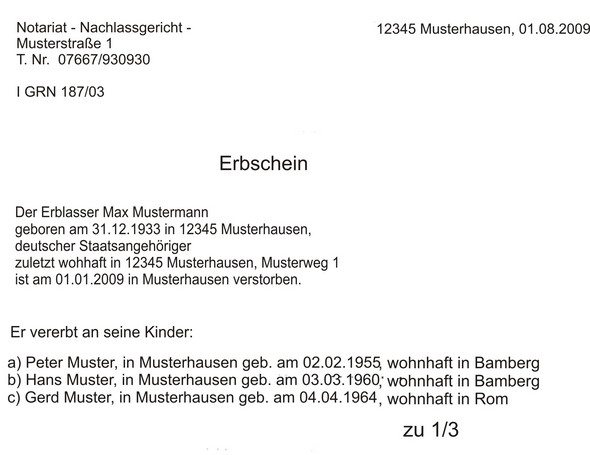Was Steht Auf Dem Erbschein Konto Erbengemeinschaft