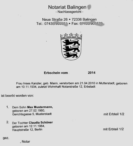 Was Steht Auf Dem Erbschein Konto Erbengemeinschaft