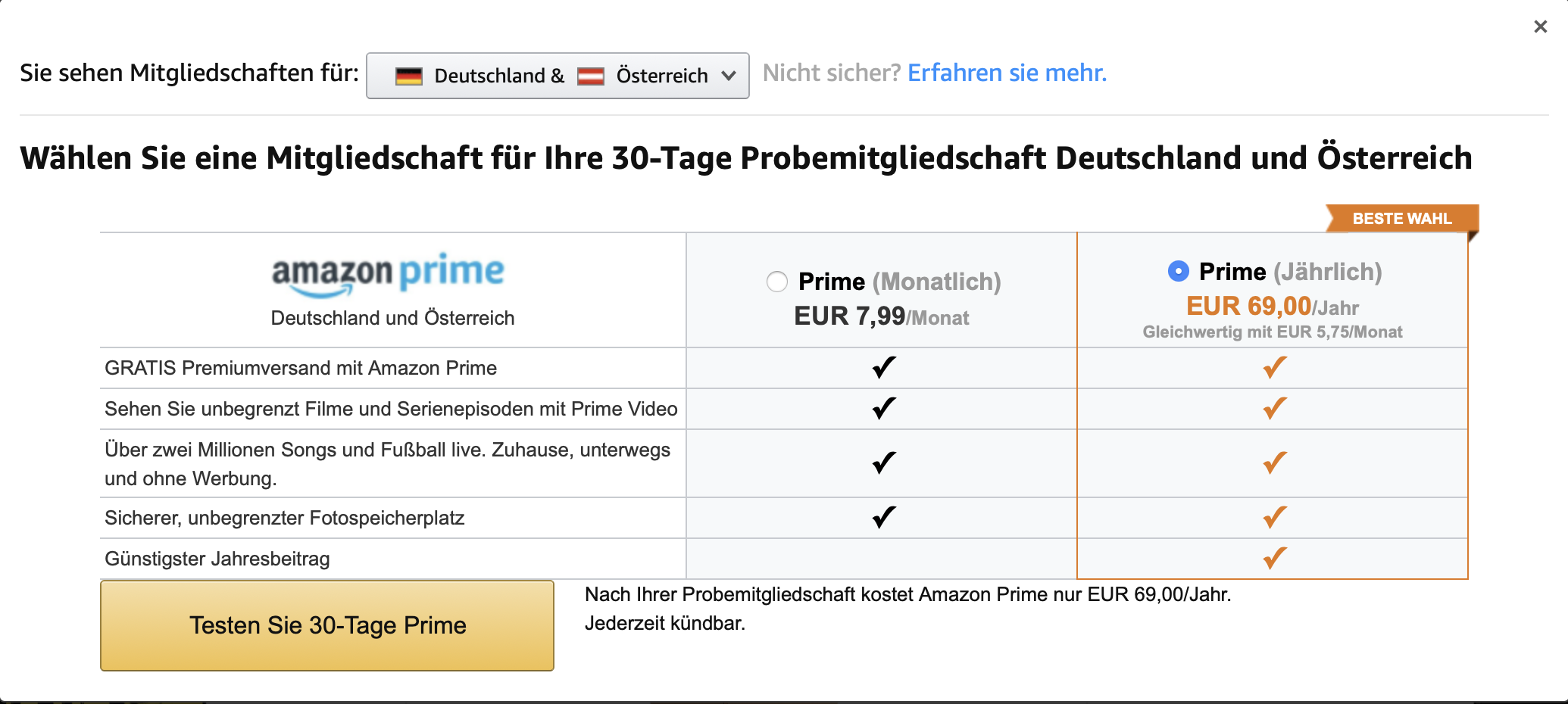 Amazon Prime pro Jahr bezahlen (69€)?