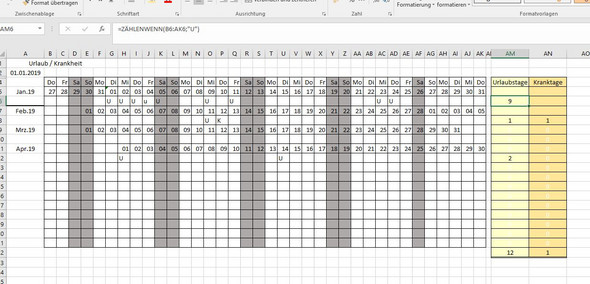 Wie kann ich in Excel im Urlaubsplan die Zeiträume wieder ...