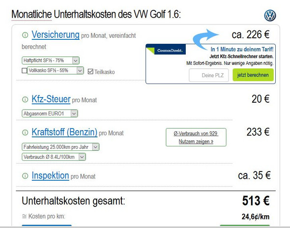 Aktuelle Unterhaltskosten Vom Golf 3 Auto Und Motorrad Kfz Versicherung Autos