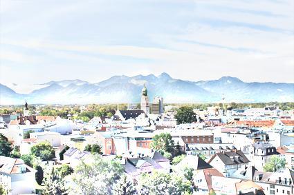 Stadtansicht Rosenheim Aquarell - (Fotografie, Photoshop, Bildbearbeitung)