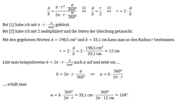 Radius Formeln Wie berechne ich den Radius/Alpha (Kreisbogen/Kreisausschnitt)? (Schule ...