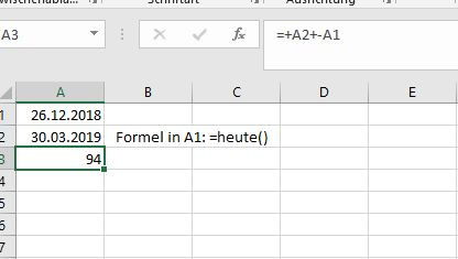 Exel Formel Heute Minus Datum Computer Excel