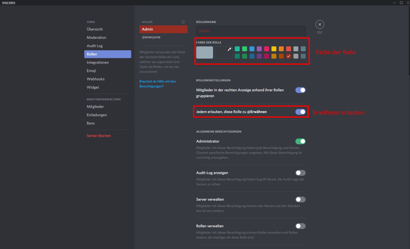 Discord gruppen Farbig machen im chat? (Discord Server)