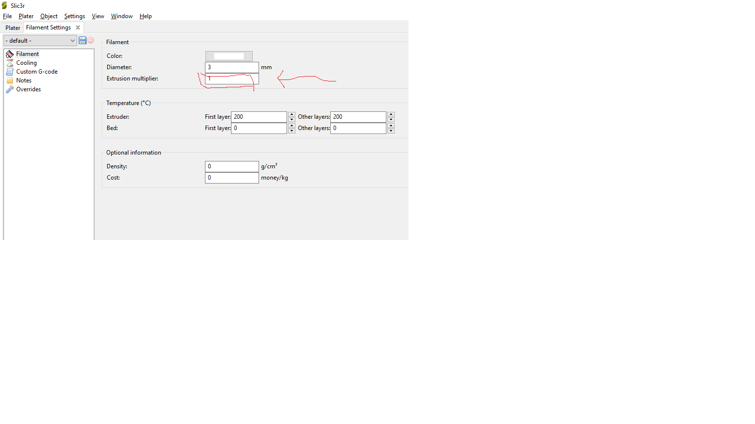 RepetierHost Wie kann ich dort die Flussrate für das Filament