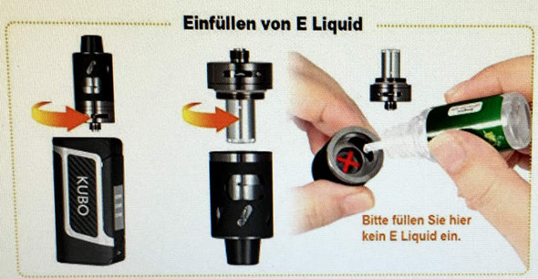 Kubo e Zigarette Liquid wo einfllen im Bild zu sehen der Tank und im anderen heit es nicht von unten also von oben oder wie? (Computer, E- Zigarette, dampfen) Kubo e Zigarette Liquid wo einfllen im Bild zu sehen der Tank und im anderen heit es nicht von unten also von oben oder wie? (Computer, E- Zigarette, dampfen)