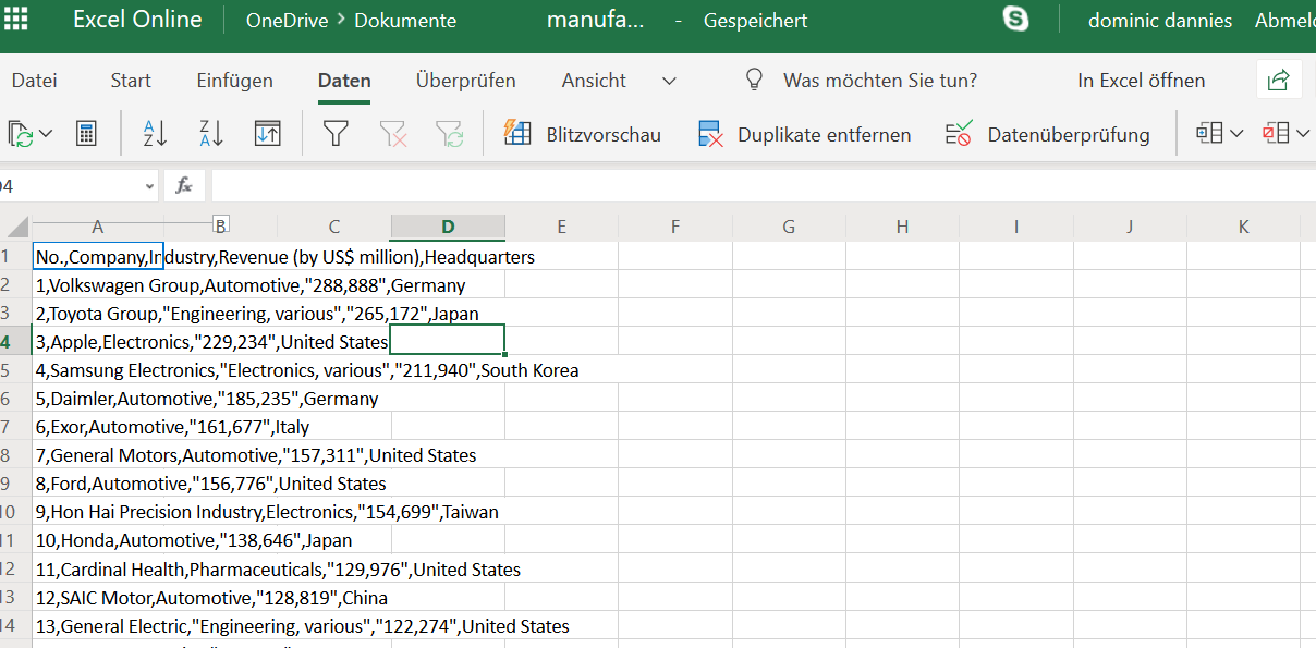 Excel text in spalten beim kostenlosen microsoft office 365